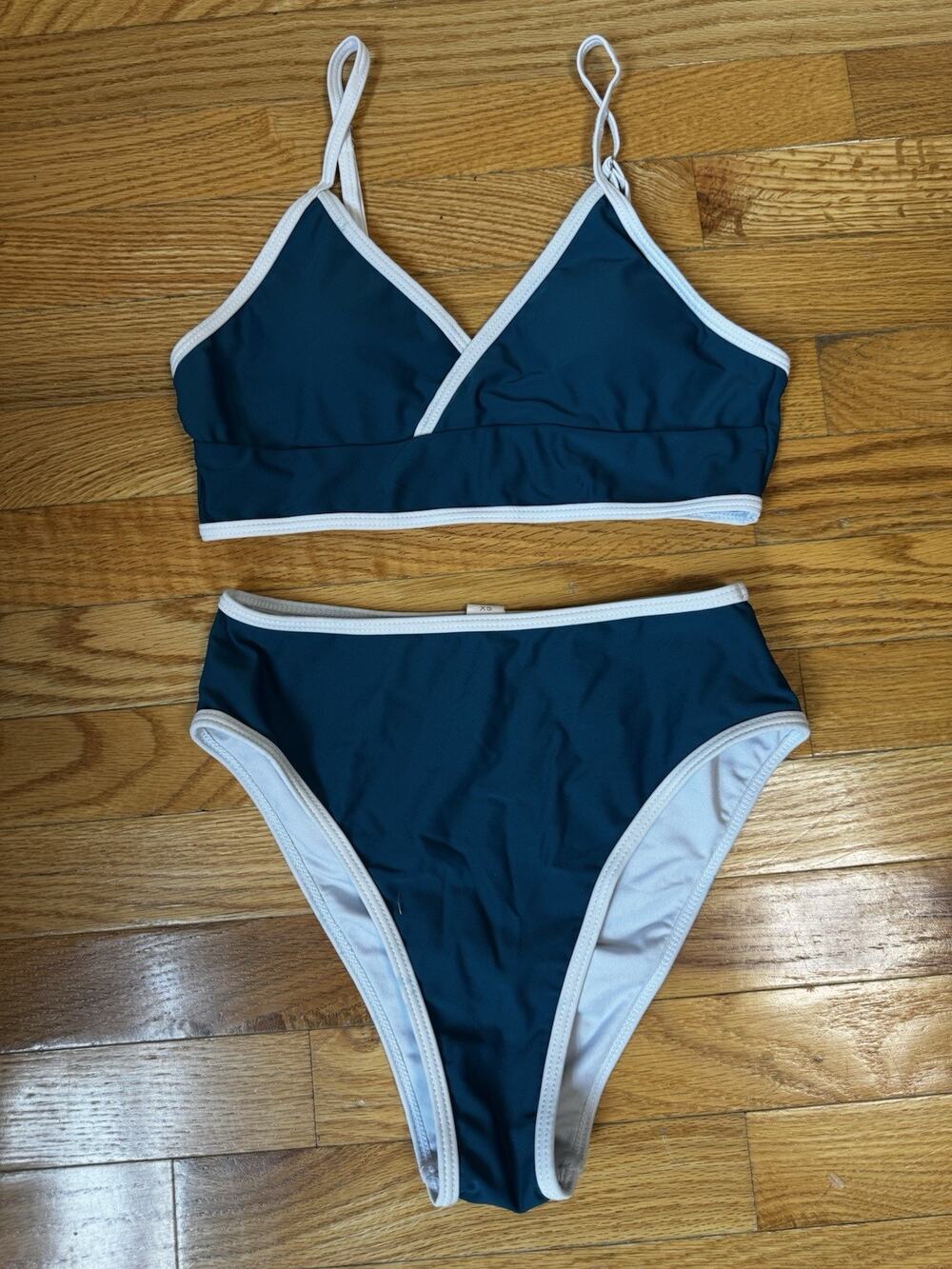 Women’s Two Piece Bikini Swimsuit Teal White Size XS